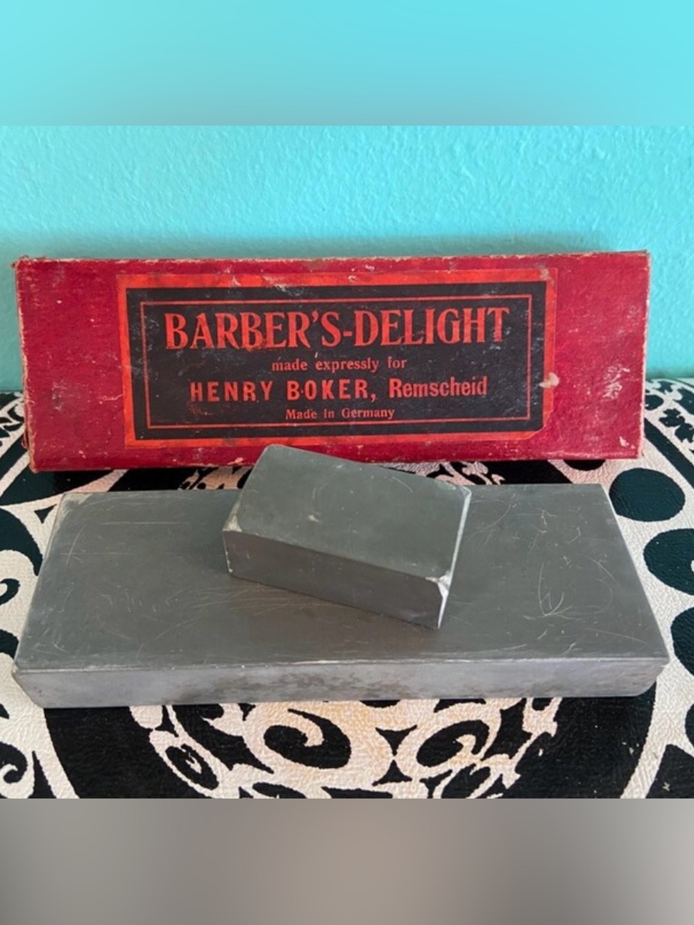 Vintage hone razor sharpening stone Barbers Delight Germany Henry Boker